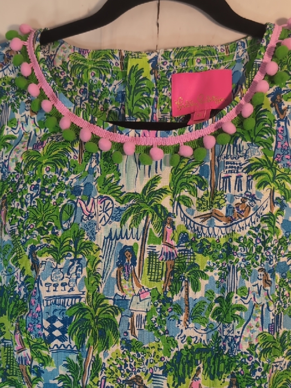 Lilly Pulitzer Green and Pink Tropical Pom-Trim Dress - Picture 6 of 6